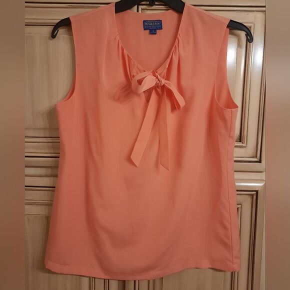 Pendleton Tie Front Blouse - Orange - Size 10 Sleeveless - Picture 2 of 5